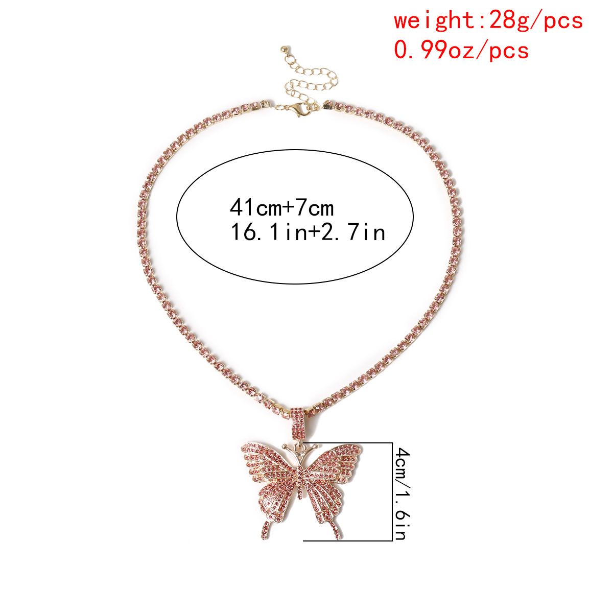 European and American cross-border jewelry fashion street style sparkling diamond collarbone chain necklace, elegant ins diamond-encrusted large butterfly necklace for women detail image 2