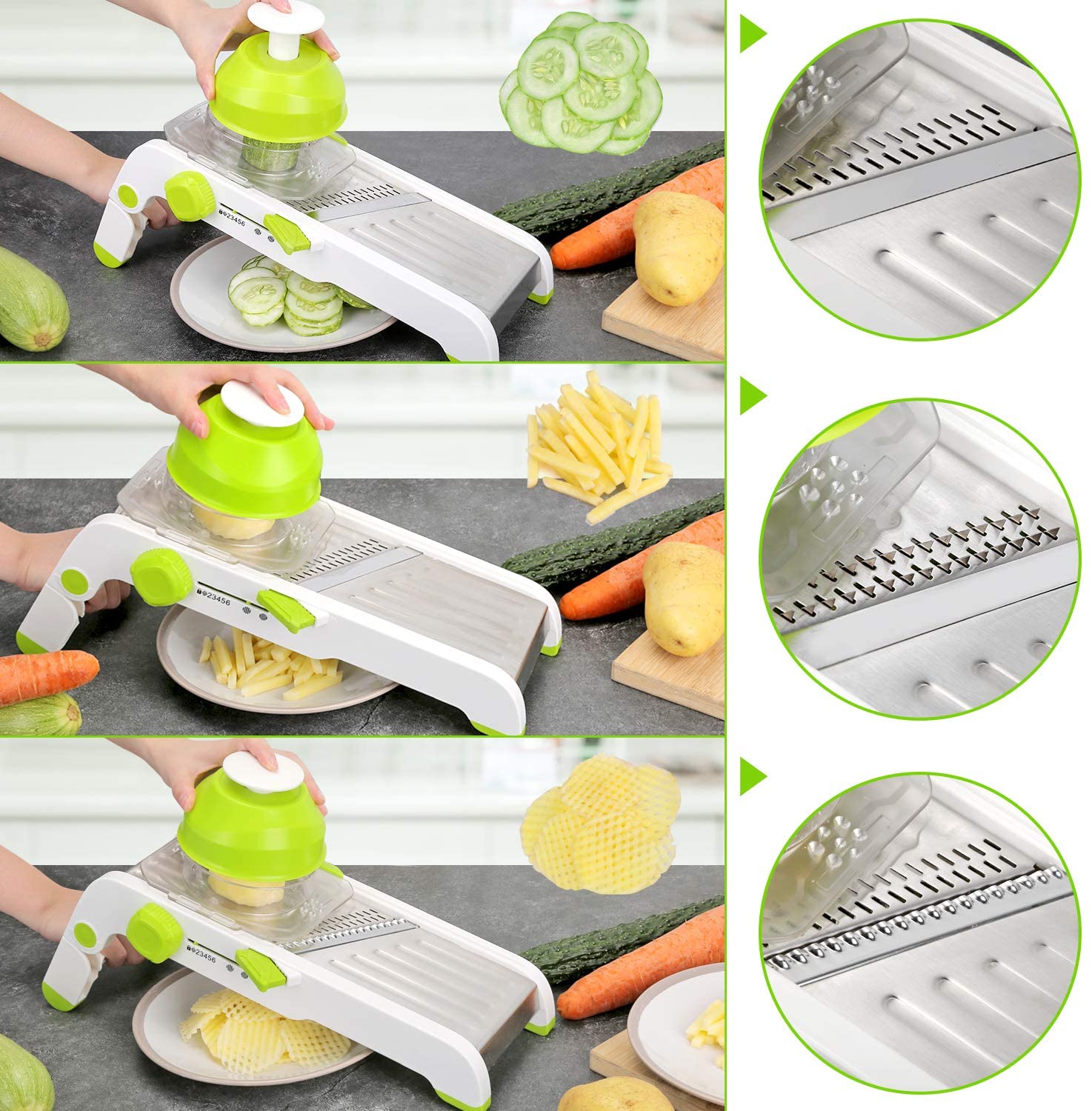 Upgraded home multi-functional vegetable cutter, stainless steel slicing wonder, adjustable grilling, slicing and flower cutting wonder detail image 13
