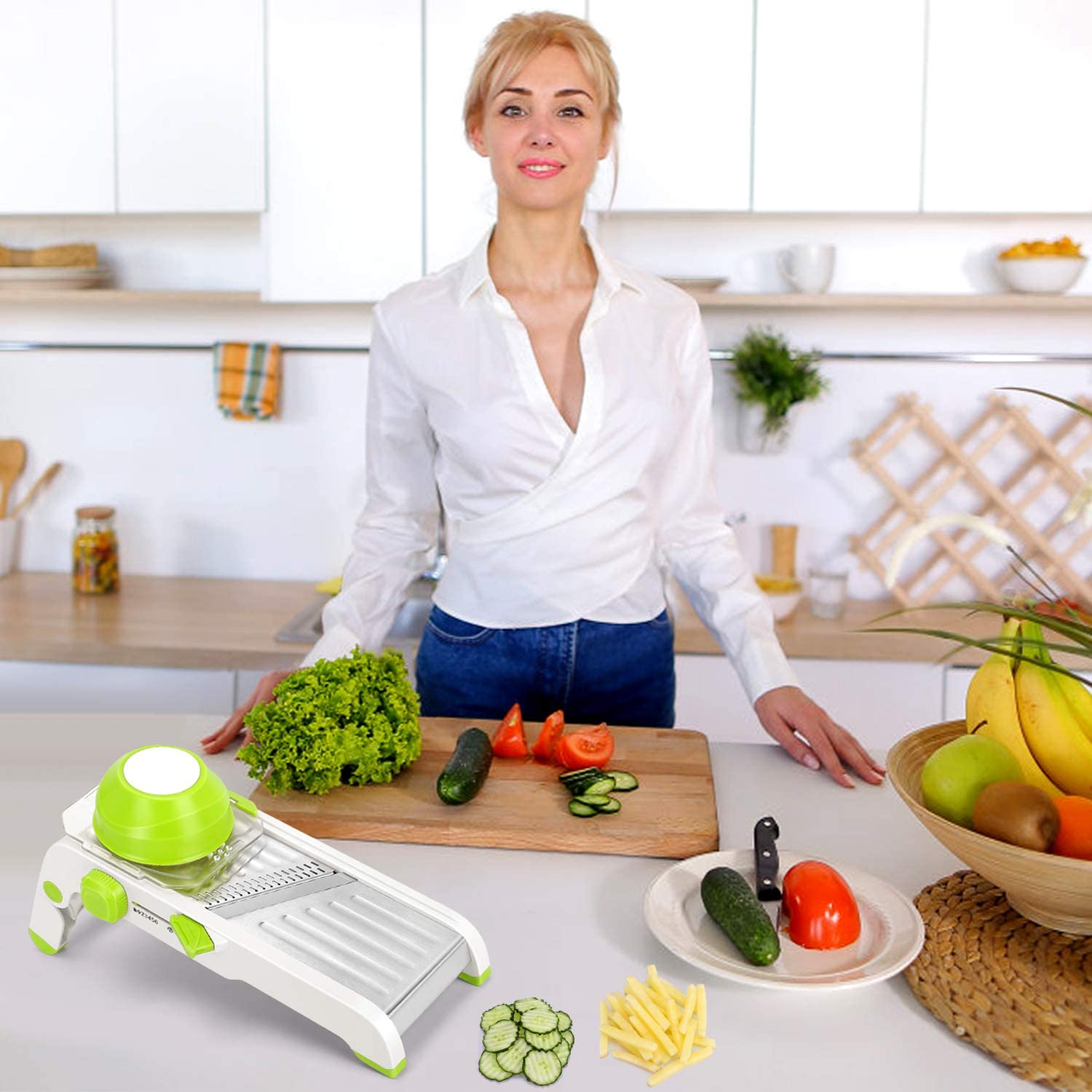 Upgraded home multi-functional vegetable cutter, stainless steel slicing wonder, adjustable grilling, slicing and flower cutting wonder