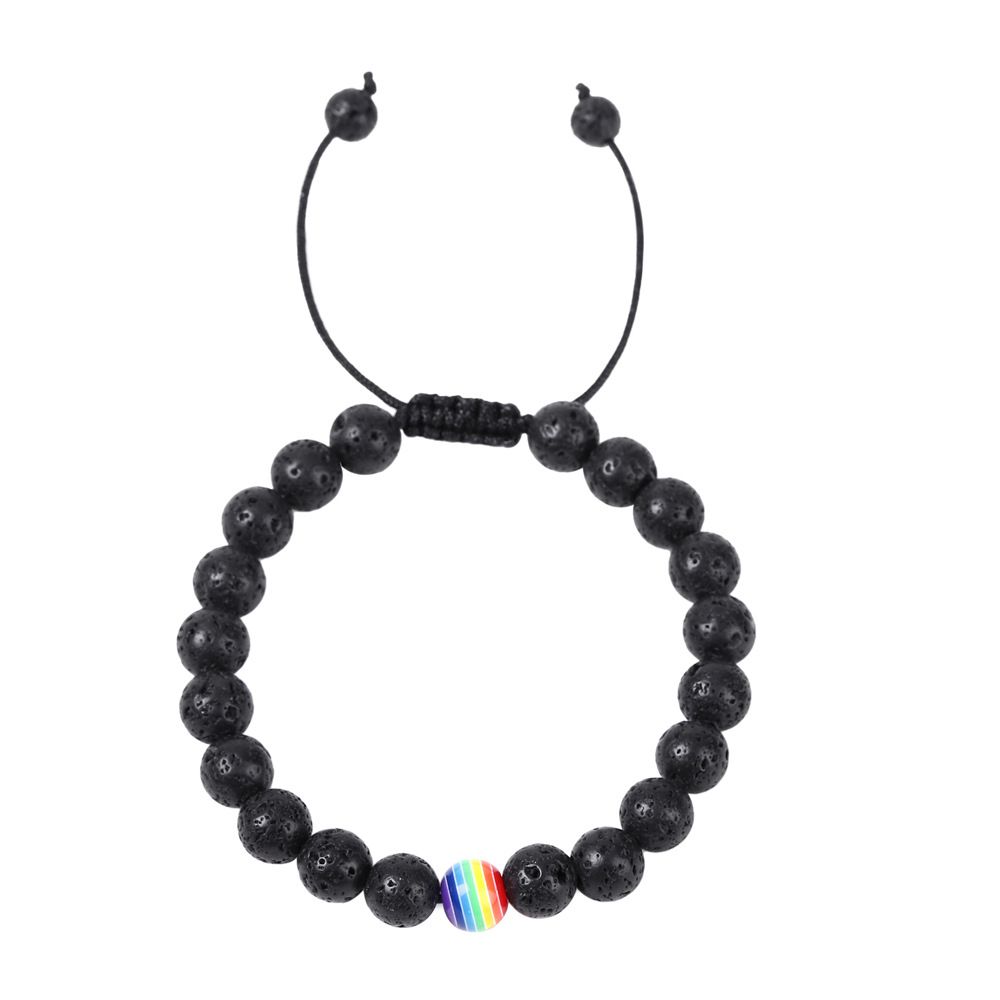 Seven-color Light Yoga Energy Bracelet 8mm Black stone agate Volcanic stone bracelet Night Light bracelet European and American style
