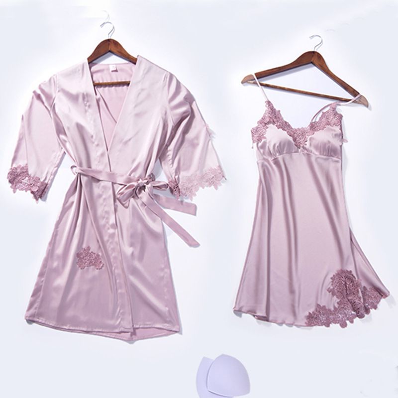 2020新款韩版睡衣套装性感吊裙刺绣花朵睡袍仿真丝居家服厂家批发详情图5