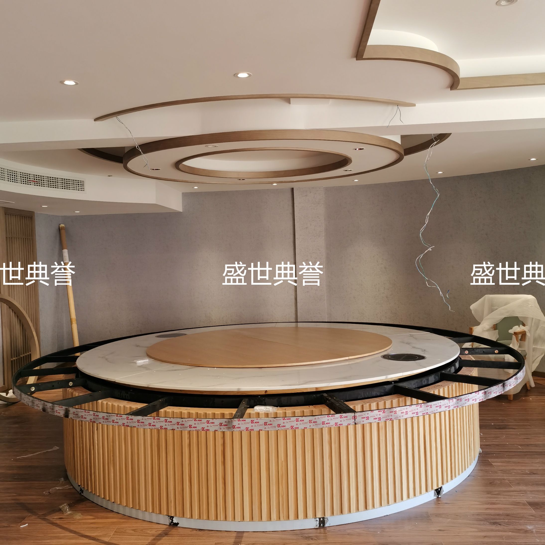 杭州度假酒店轻奢电动餐桌定做 会所4.2米大理石电动转盘大圆桌子详情图4