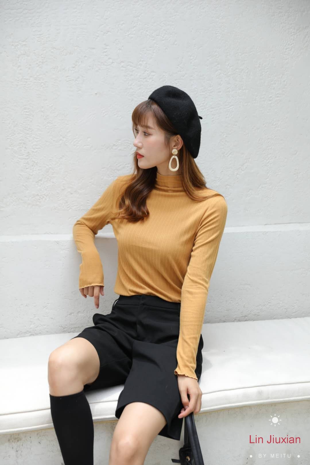 带木耳边毛衣2020秋冬新款修身半高领木耳边针织衫长袖纯棉女装详情图7