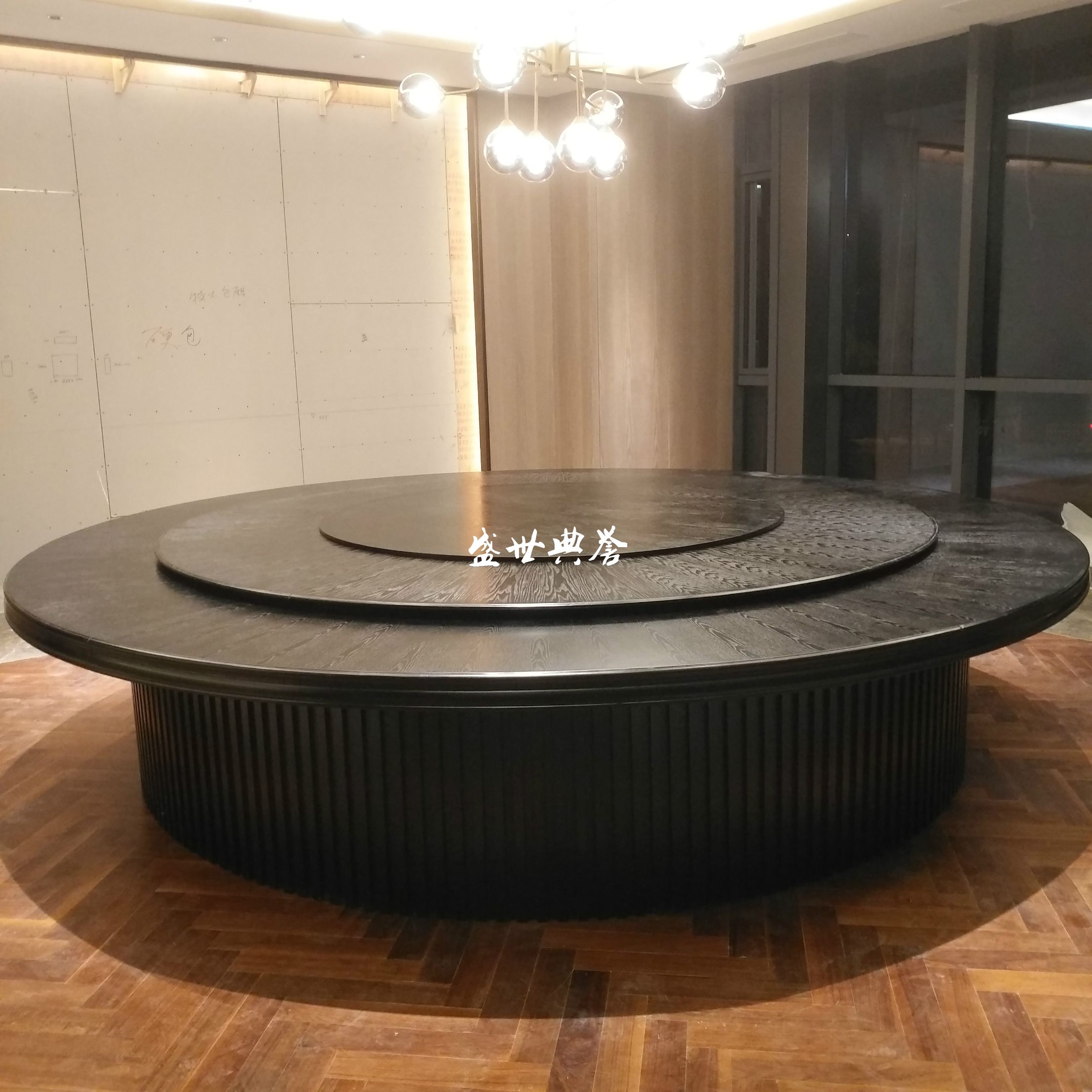 上海五星级酒店包厢家具定做会所新中式实木电动餐桌饭店电动圆桌详情图1
