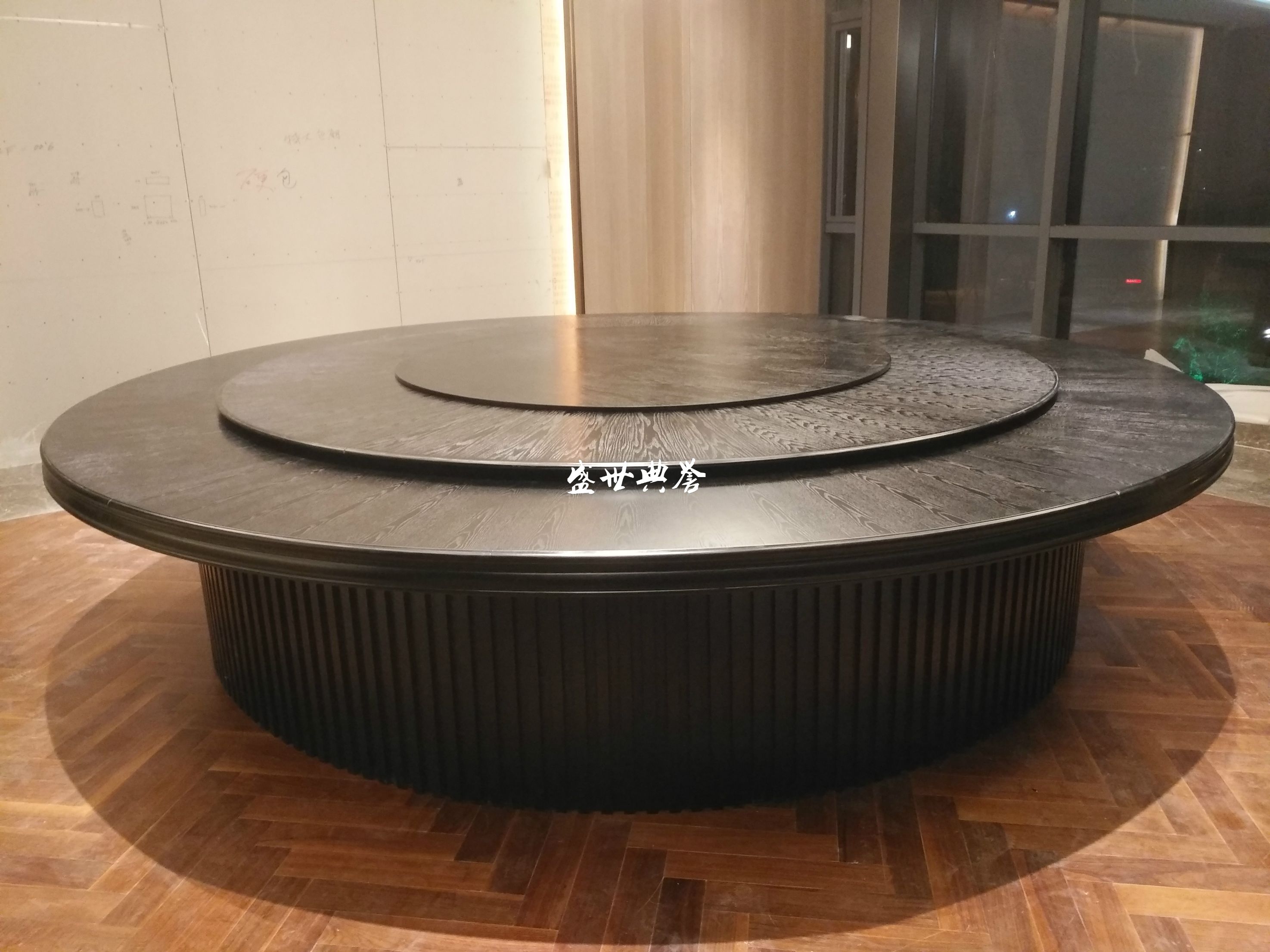 上海五星级酒店包厢家具定做会所新中式实木电动餐桌饭店电动圆桌详情图5