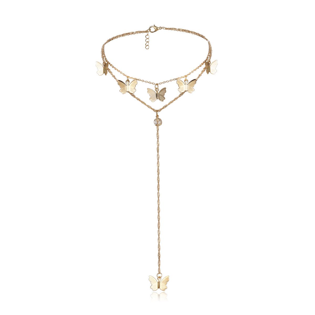 European and American cross-border jewelry, fashionable tassel and diamond-encrusted collarbone chain necklace, simple and elegant butterfly multi-layer necklace for women detail image 3