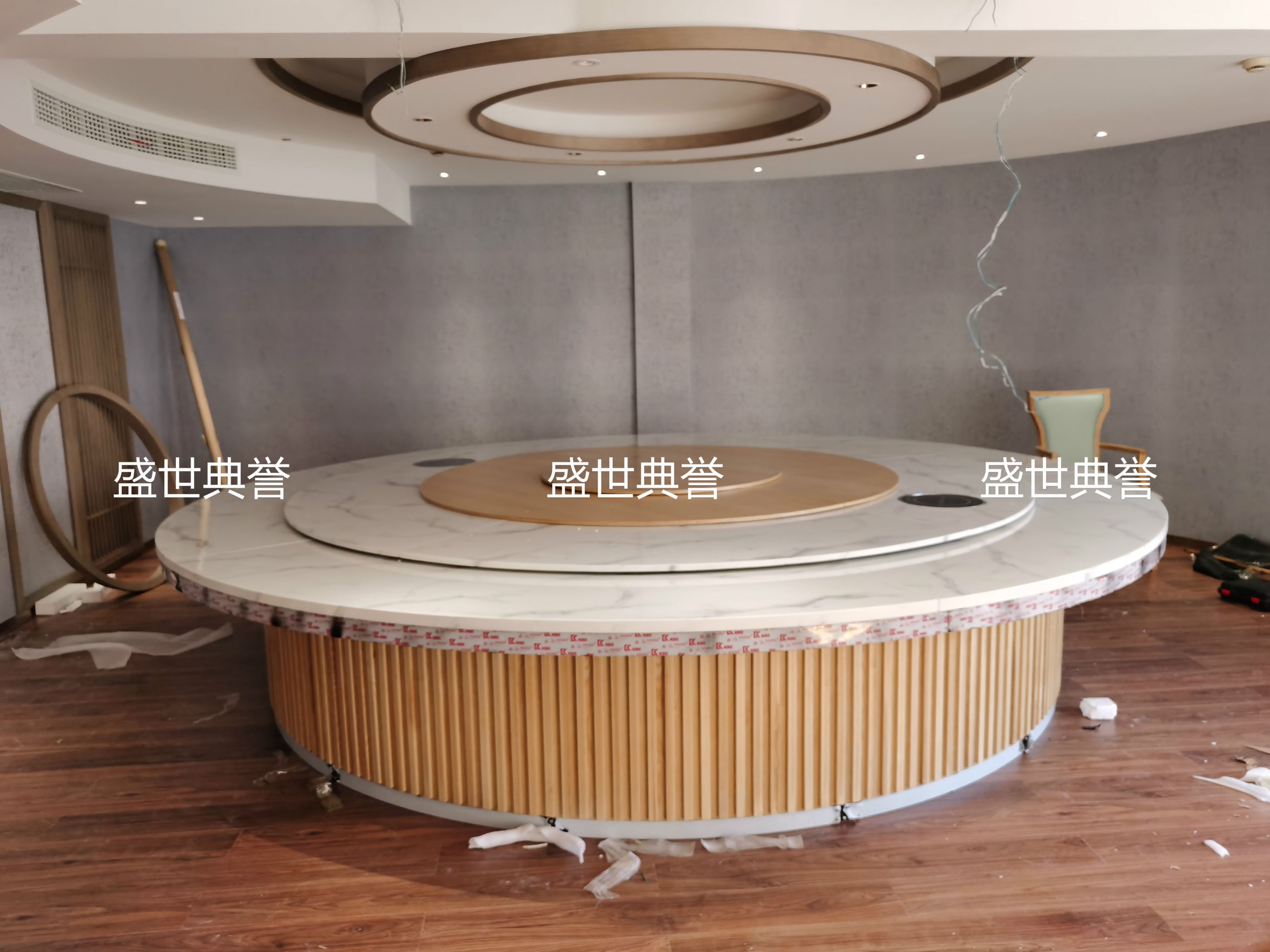 杭州度假酒店轻奢电动餐桌定做 会所4.2米大理石电动转盘大圆桌子详情图7