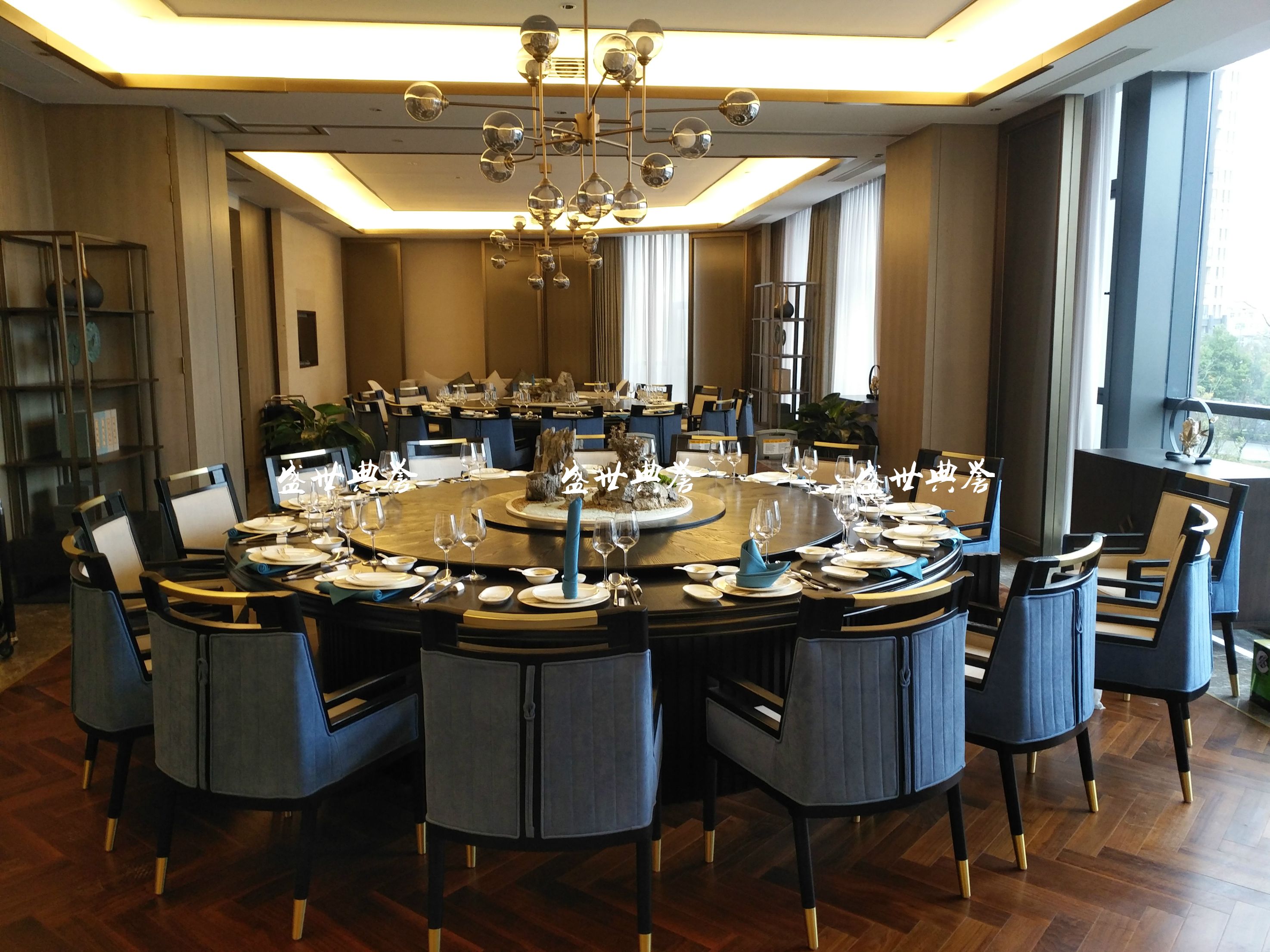 上海五星级酒店包厢家具定做会所新中式实木电动餐桌饭店电动圆桌详情图11