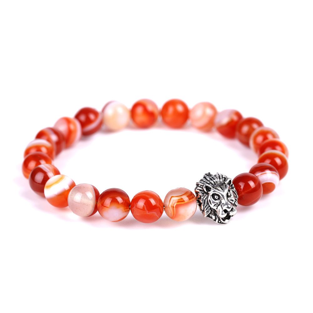 Natural Indian agate striped red agate lion head bracelet, European and American fashion, non-fading lapis lazuli bracelet accessory Specification image