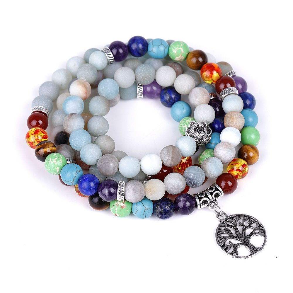 108 natural stone frosted Amazon amethyst agate bracelet, yoga energy stone prayer bracelet