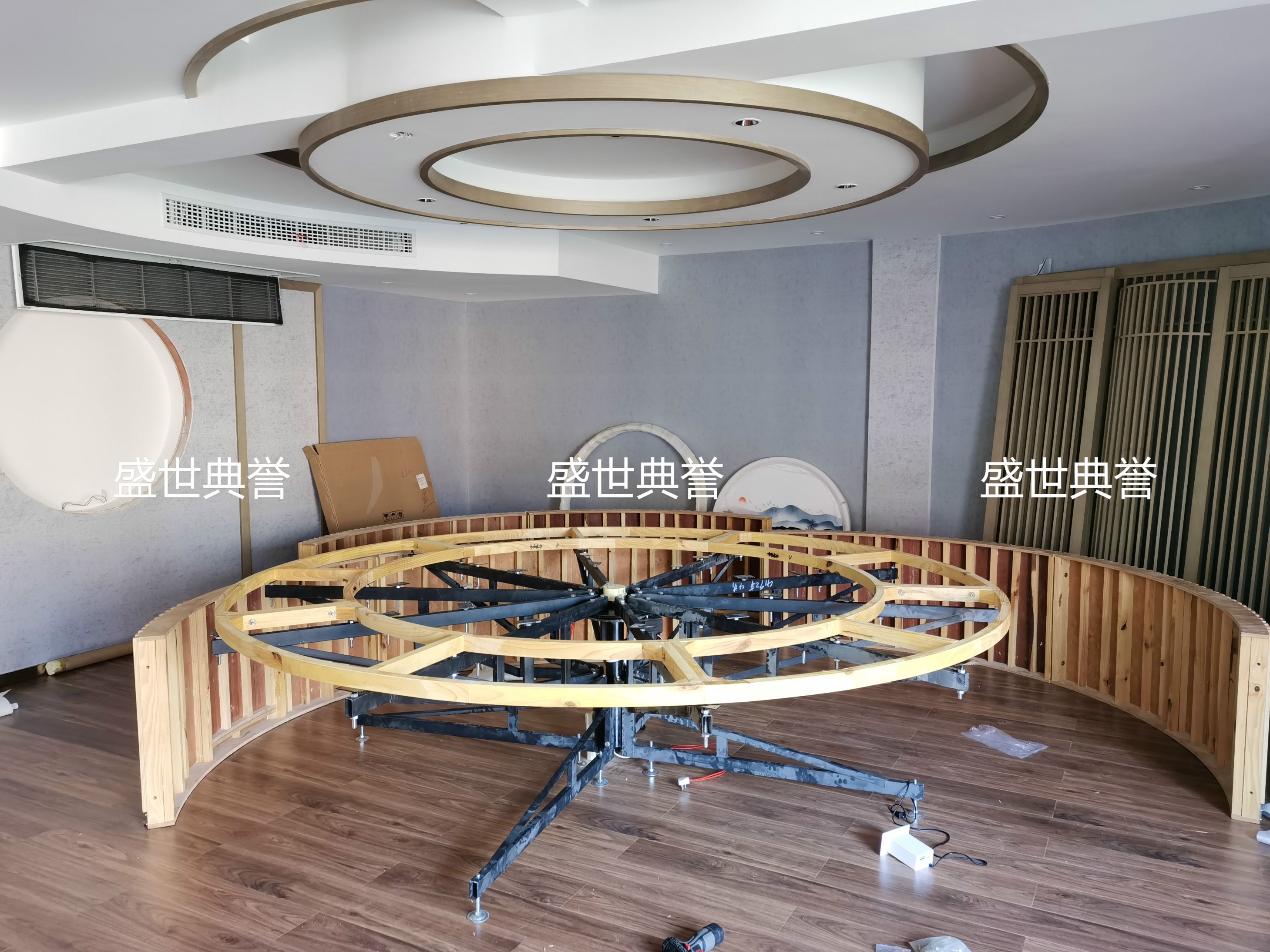 杭州度假酒店轻奢电动餐桌定做 会所4.2米大理石电动转盘大圆桌子详情图2
