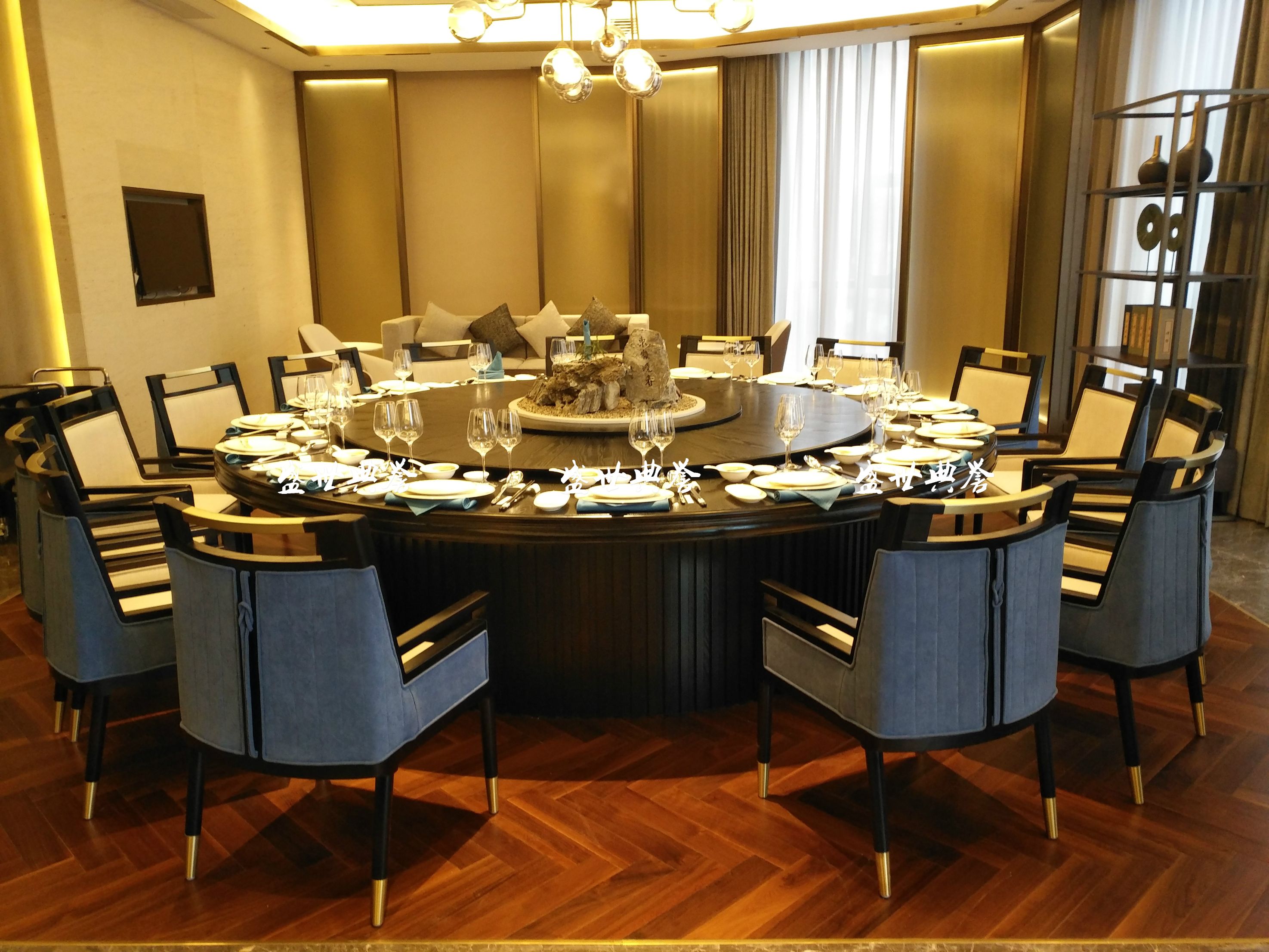 上海五星级酒店包厢家具定做会所新中式实木电动餐桌饭店电动圆桌详情图14