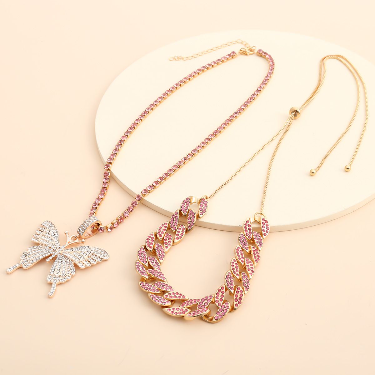 European and American cross-border jewelry, light luxury hip-hop full diamond Cuban clasp necklace, simple Instagram niche diamond-encrusted butterfly necklace detail image 11