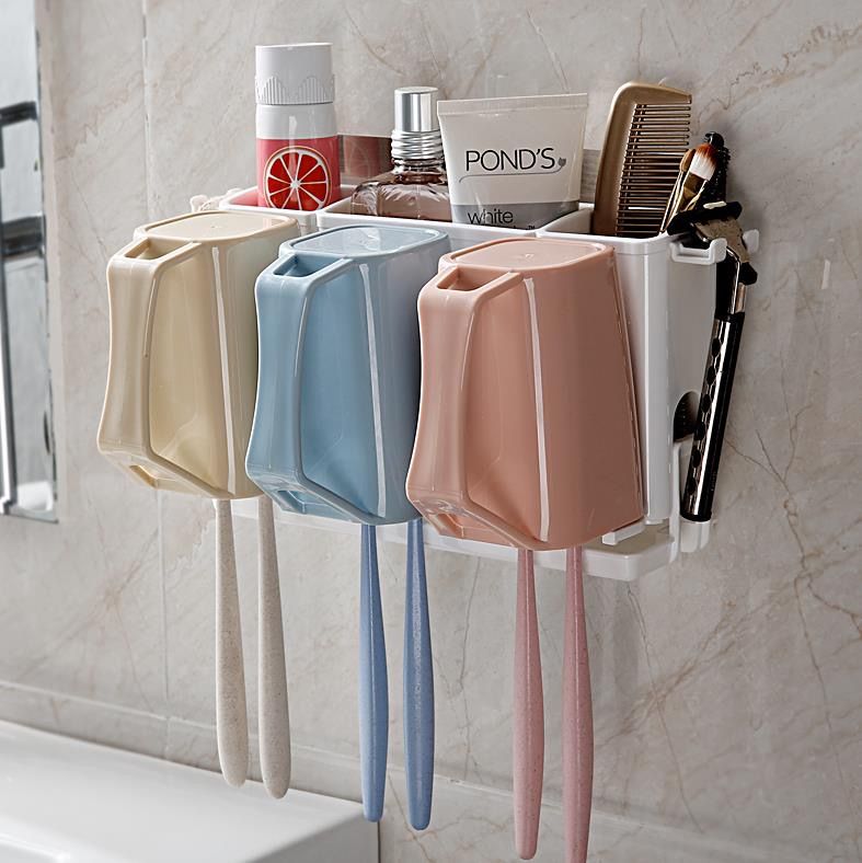 吸盘牙刷架套装漱口杯壁挂卫生间吸壁式牙膏牙具盒置物架牙刷杯详情图1
