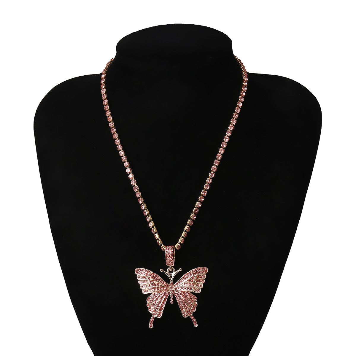 European and American cross-border jewelry fashion street style sparkling diamond collarbone chain necklace, elegant ins diamond-encrusted large butterfly necklace for women detail image 7