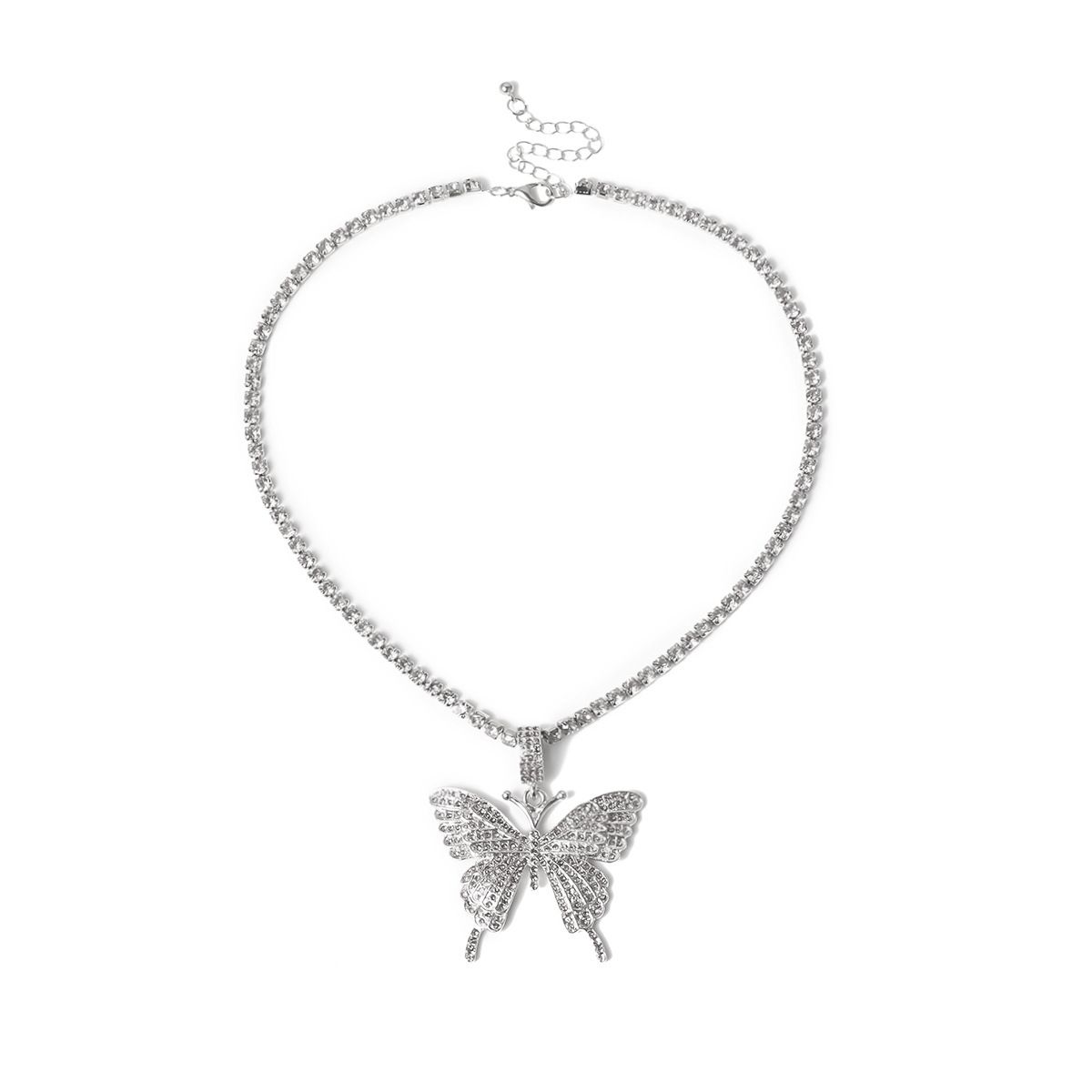 European and American cross-border jewelry fashion street style sparkling diamond collarbone chain necklace, elegant ins diamond-encrusted large butterfly necklace for women detail image 9