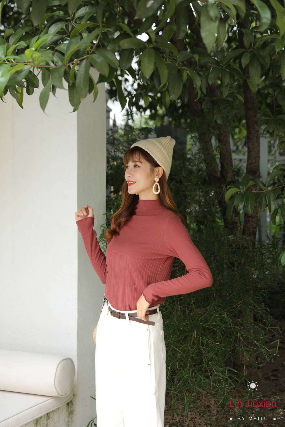 带木耳边毛衣2020秋冬新款修身半高领木耳边针织衫长袖纯棉女装详情图2