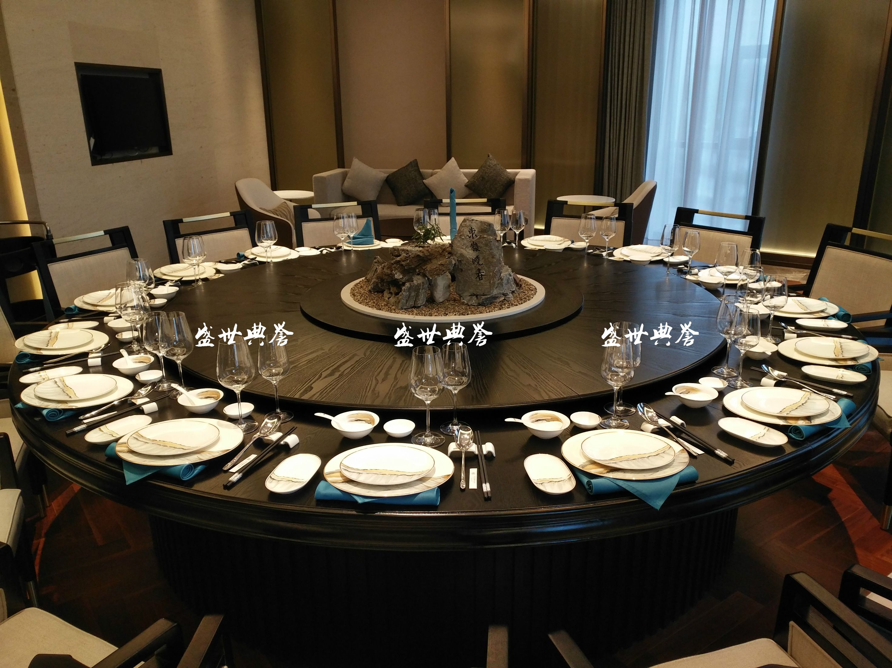 上海五星级酒店包厢家具定做会所新中式实木电动餐桌饭店电动圆桌详情图13