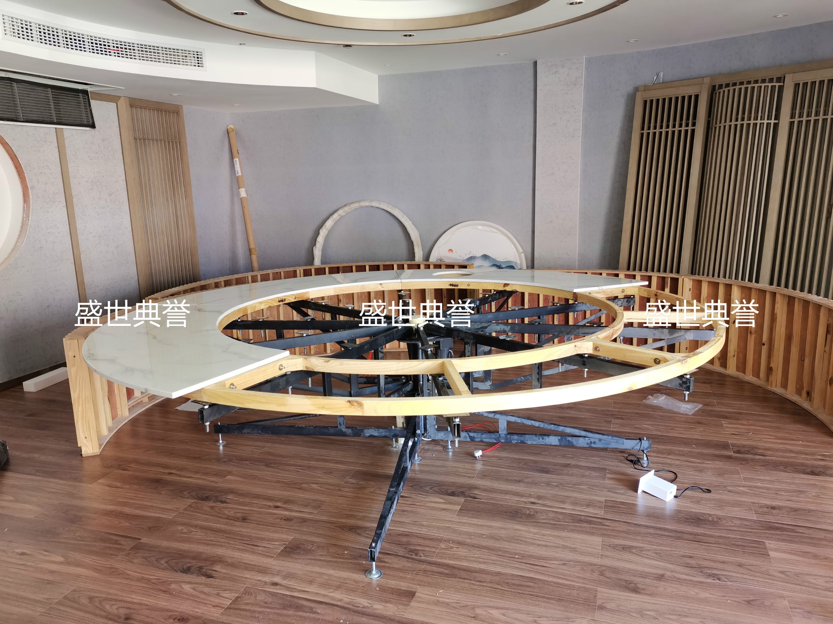 杭州度假酒店轻奢电动餐桌定做 会所4.2米大理石电动转盘大圆桌子详情图3