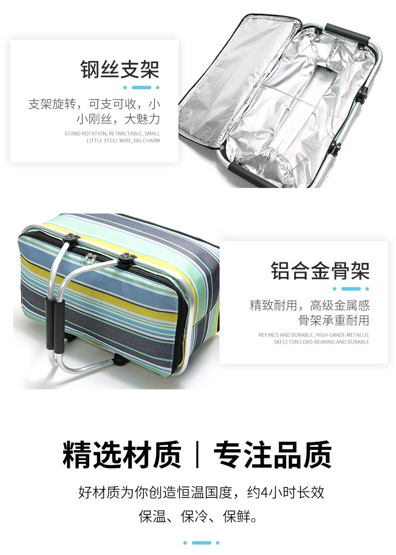 SANNE outdoor picnic hand-held Oxford cloth insulated bag, single-shoulder ice pack, student lunch box bag, folding insulated bag detail image 8