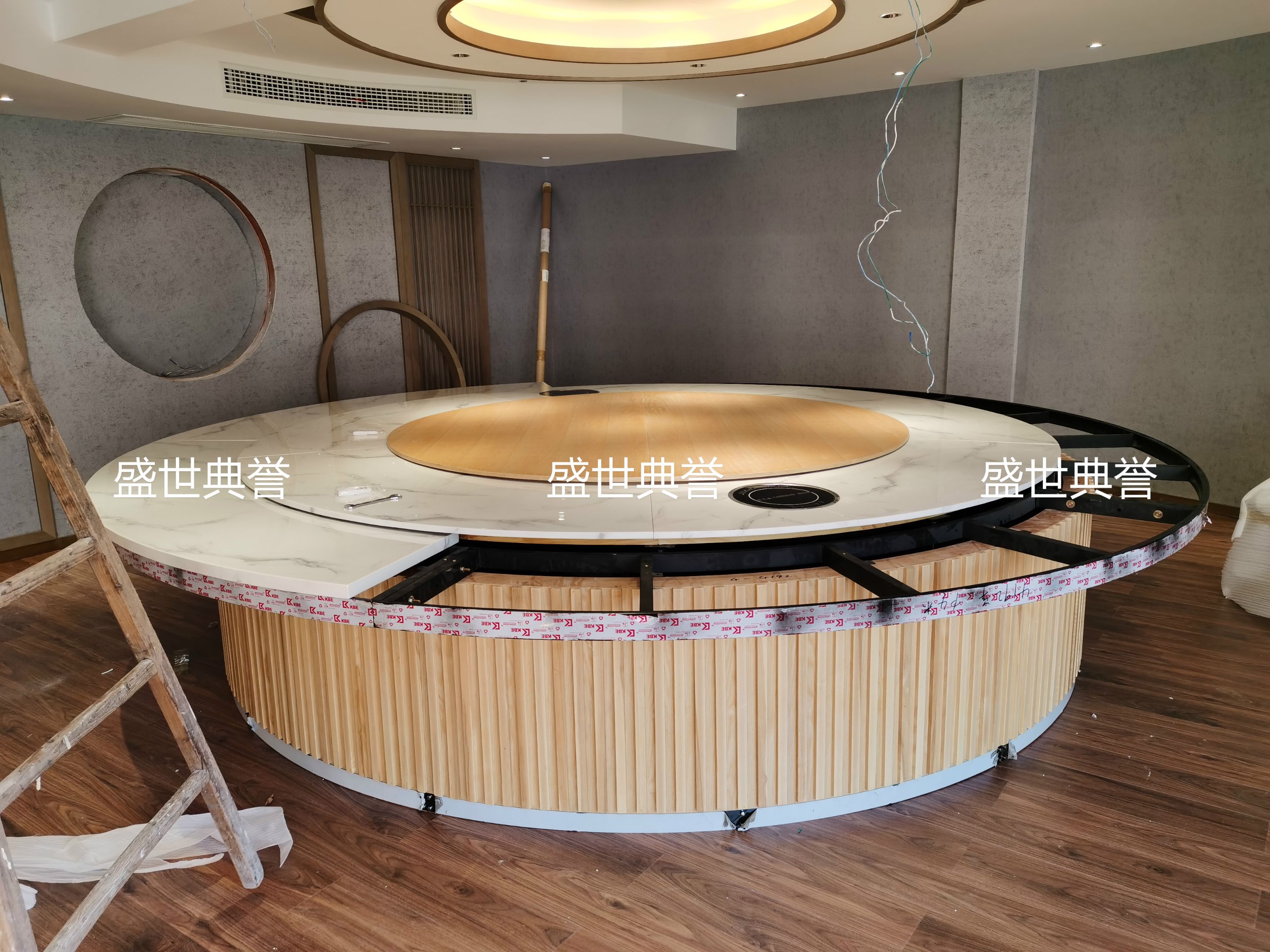 杭州度假酒店轻奢电动餐桌定做 会所4.2米大理石电动转盘大圆桌子详情图6
