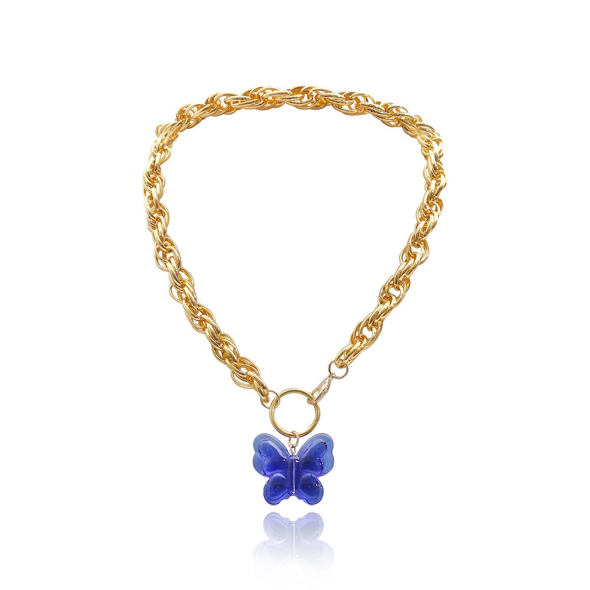 European and American cross-border jewelry, simple ins twist chain necklace, women's fashion, royal blue large butterfly collarbone necklace