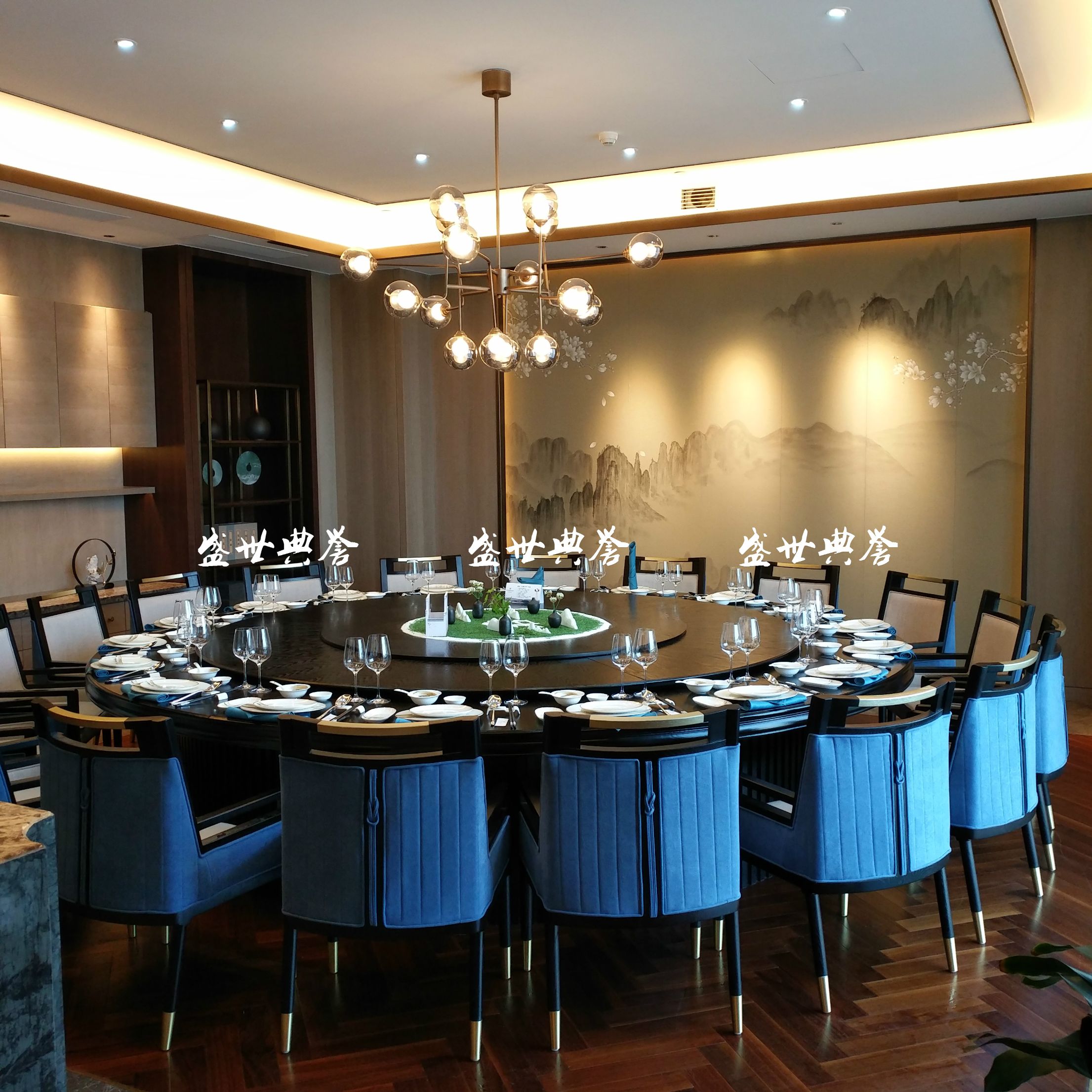 上海五星级酒店包厢家具定做会所新中式实木电动餐桌饭店电动圆桌详情图4