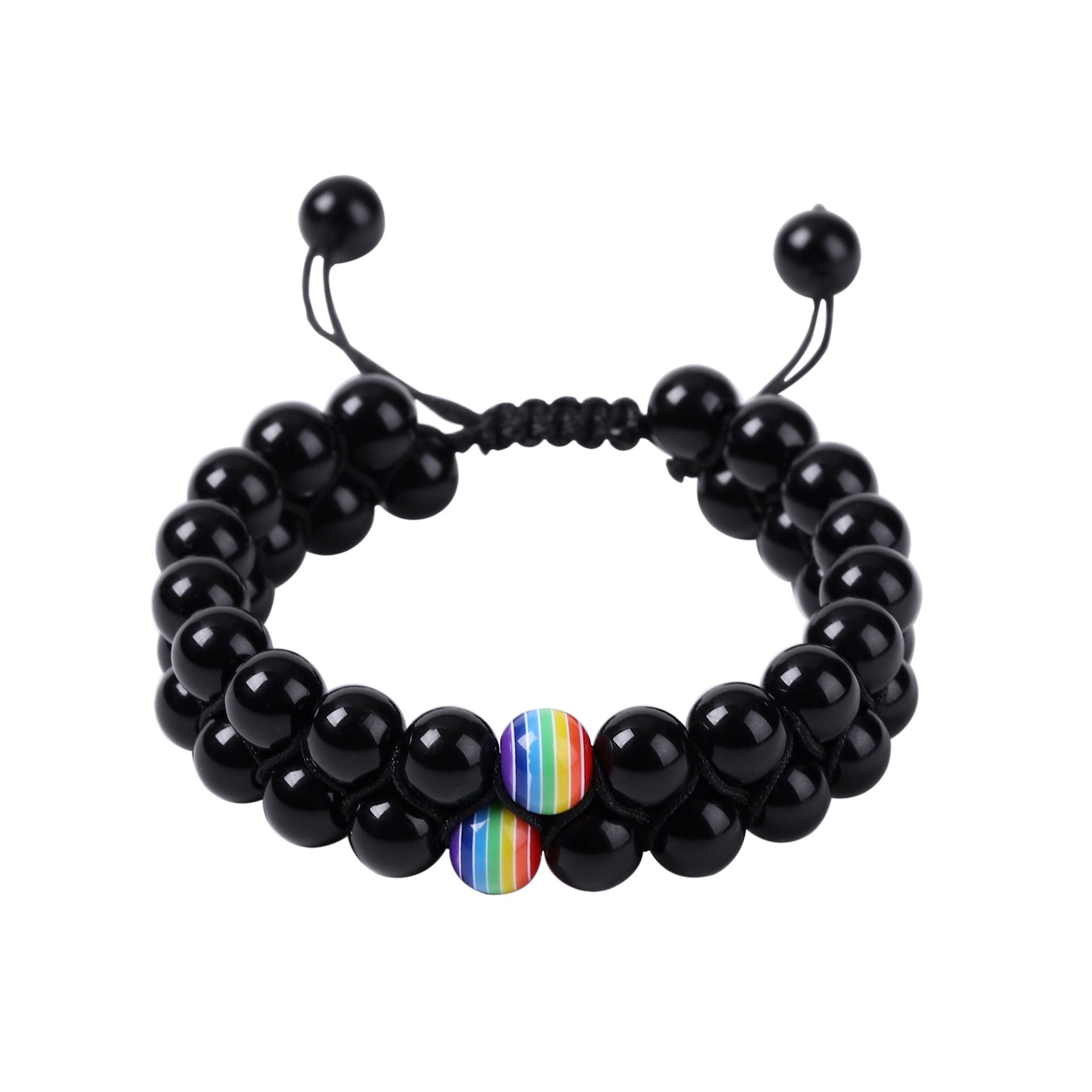 Energy Seven-Color Light 8mm Volcanic Stone Double-layer Woven Bracelet Hot-selling, hand-woven black agate double-row bracelet