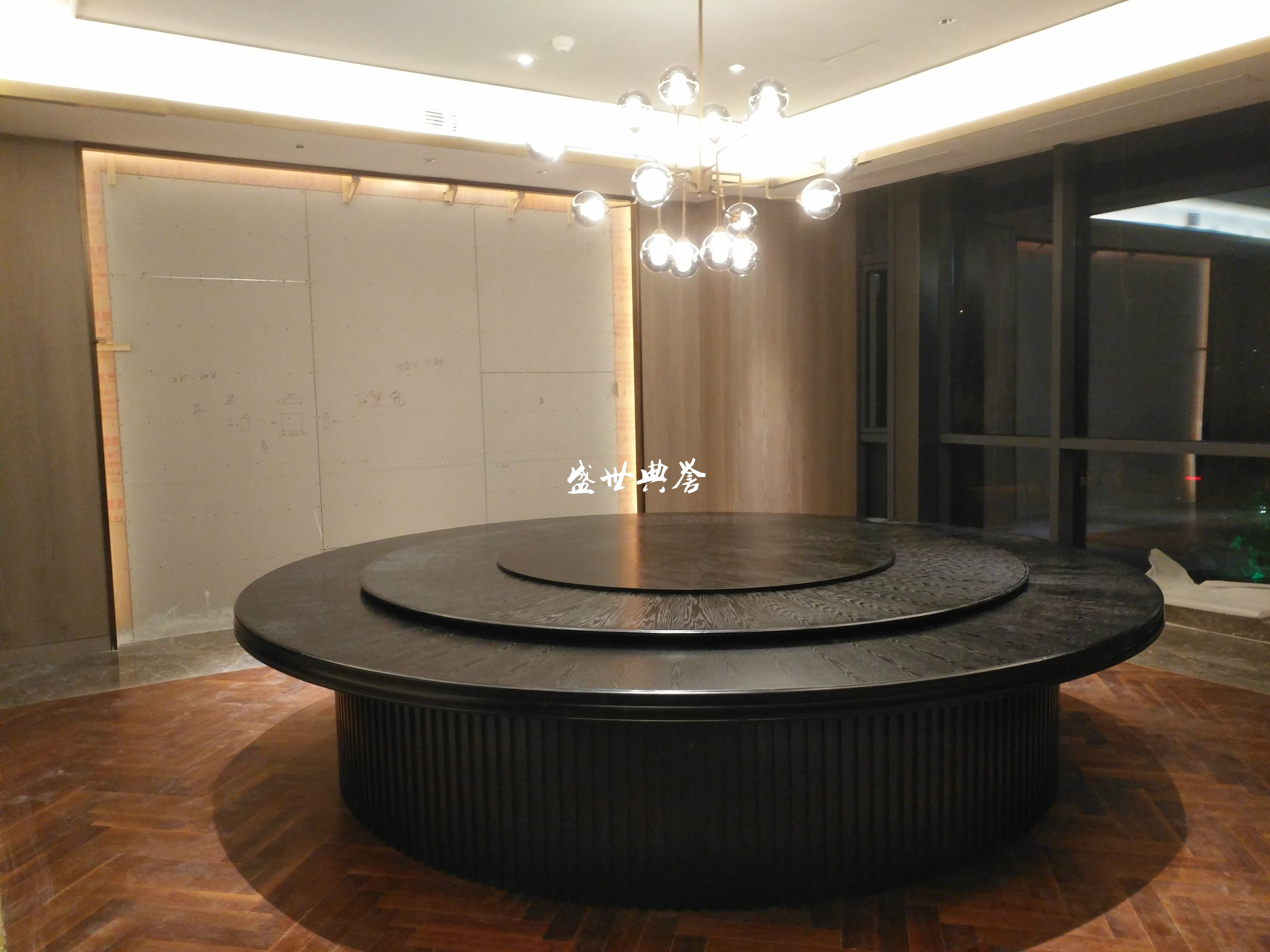 上海五星级酒店包厢家具定做会所新中式实木电动餐桌饭店电动圆桌详情图7