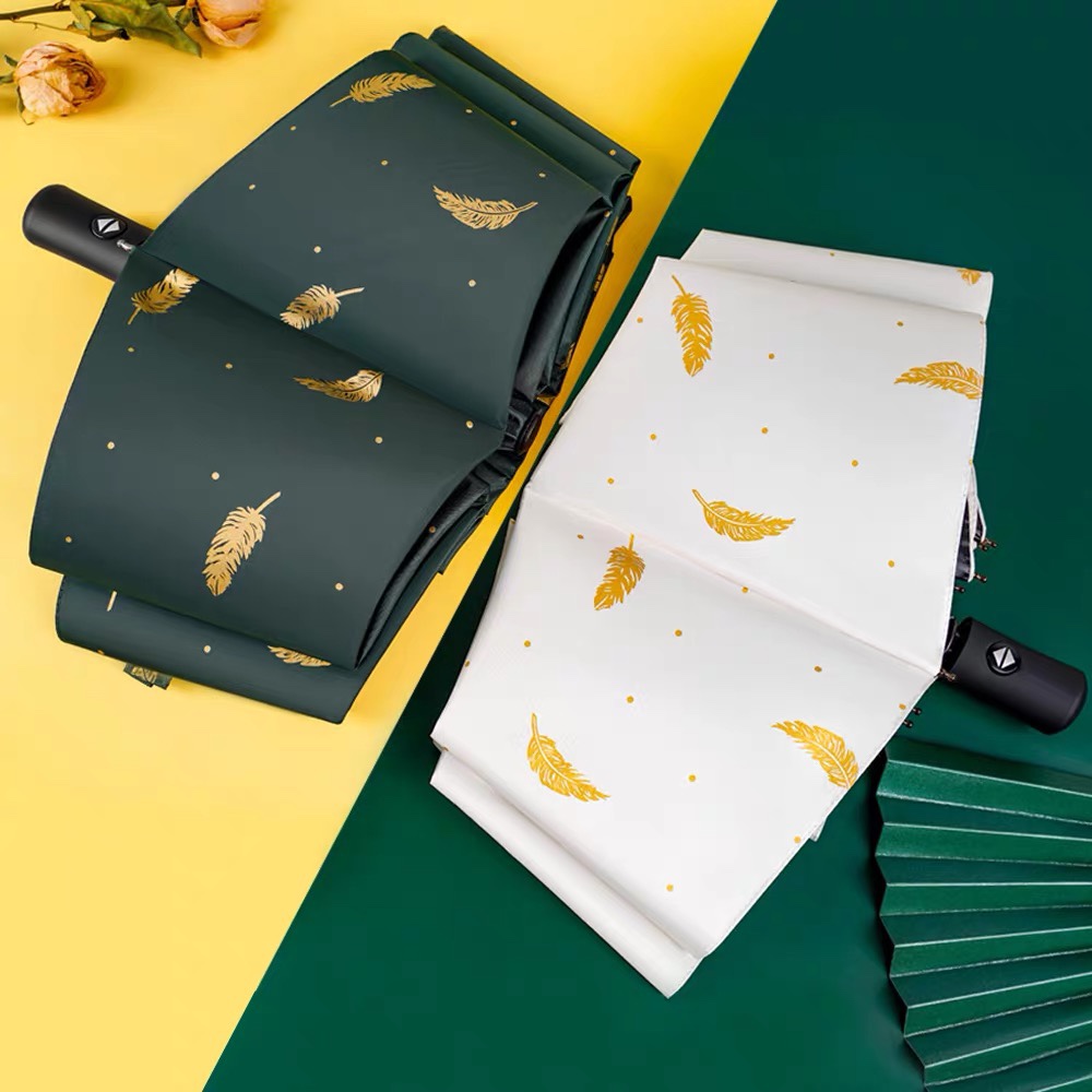 羽毛黑胶伞折叠伞新款全自动产品图