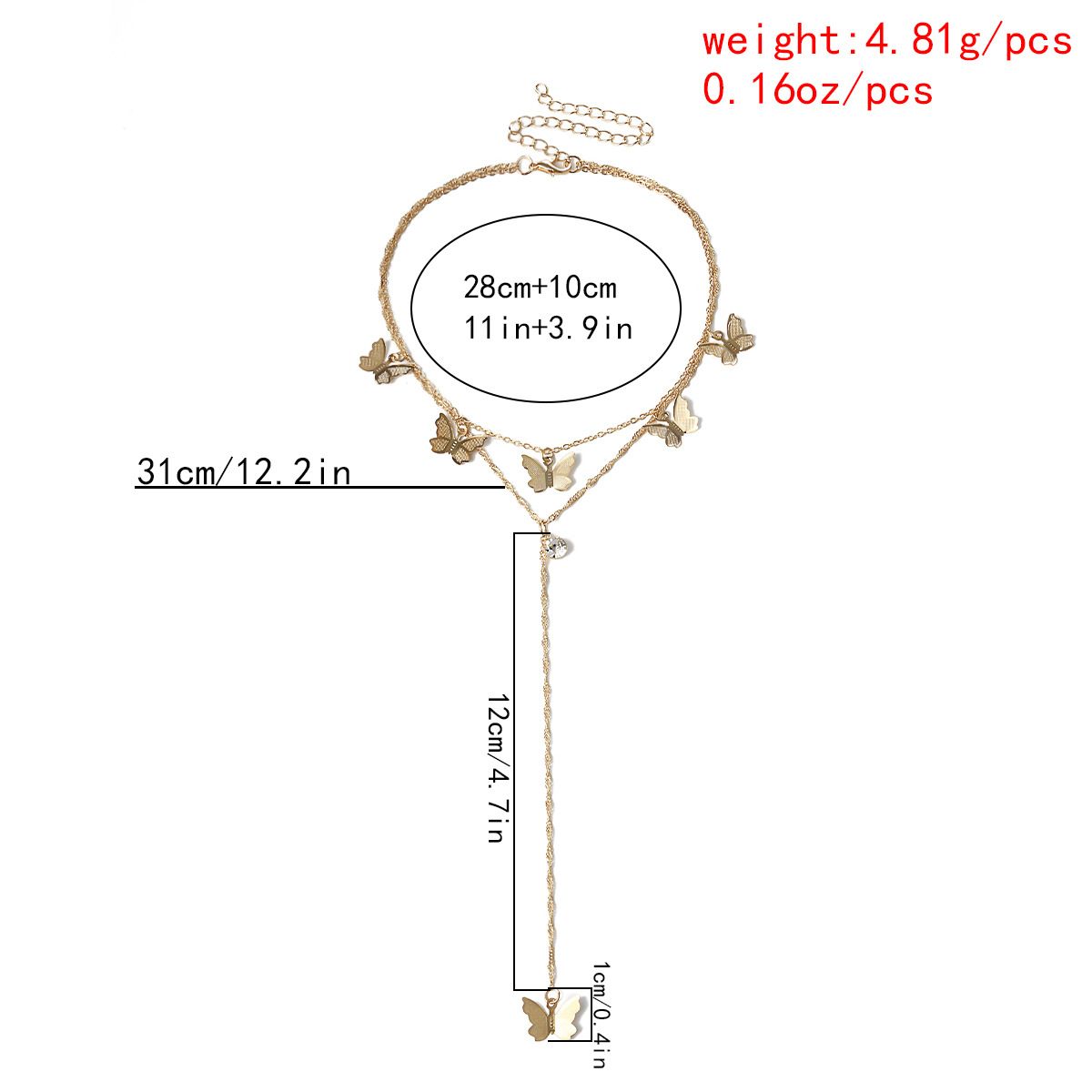 European and American cross-border jewelry, fashionable tassel and diamond-encrusted collarbone chain necklace, simple and elegant butterfly multi-layer necklace for women detail image 2