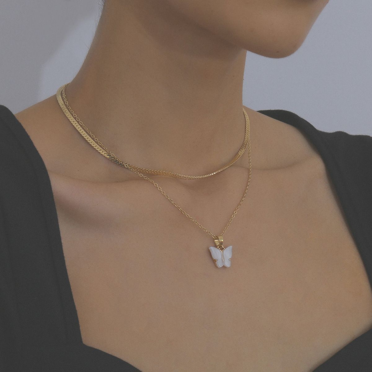 European and American cross-border jewelry, simple ins chain necklace, collarbone chain, super fairy acrylic butterfly necklace set pic 17