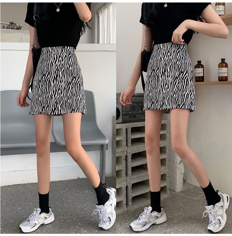 a large-sized zebra-print skirt, a mid-length high-waisted women's autumn A-line skirt, in an ins style, a chubby girl with a tight buttocks, a slightly plump girl in winter Specification drawing