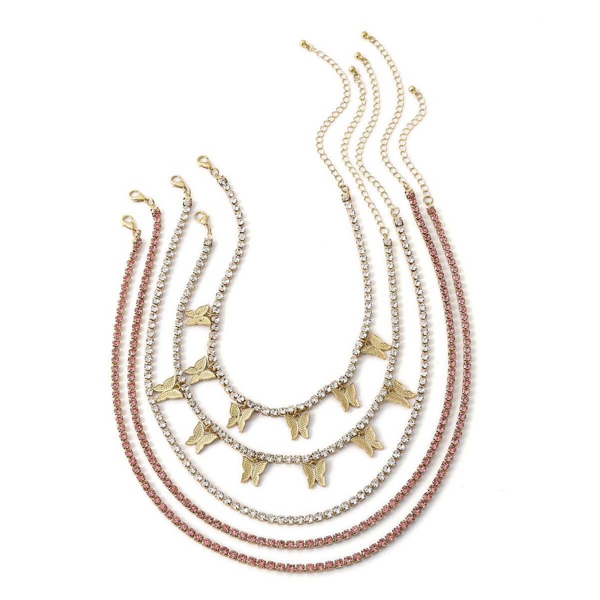 European and American cross-border jewelry, light luxury full diamond chain, multi-layer necklace, fashionable street style, diamond-encrusted butterfly necklace for women detail image 3