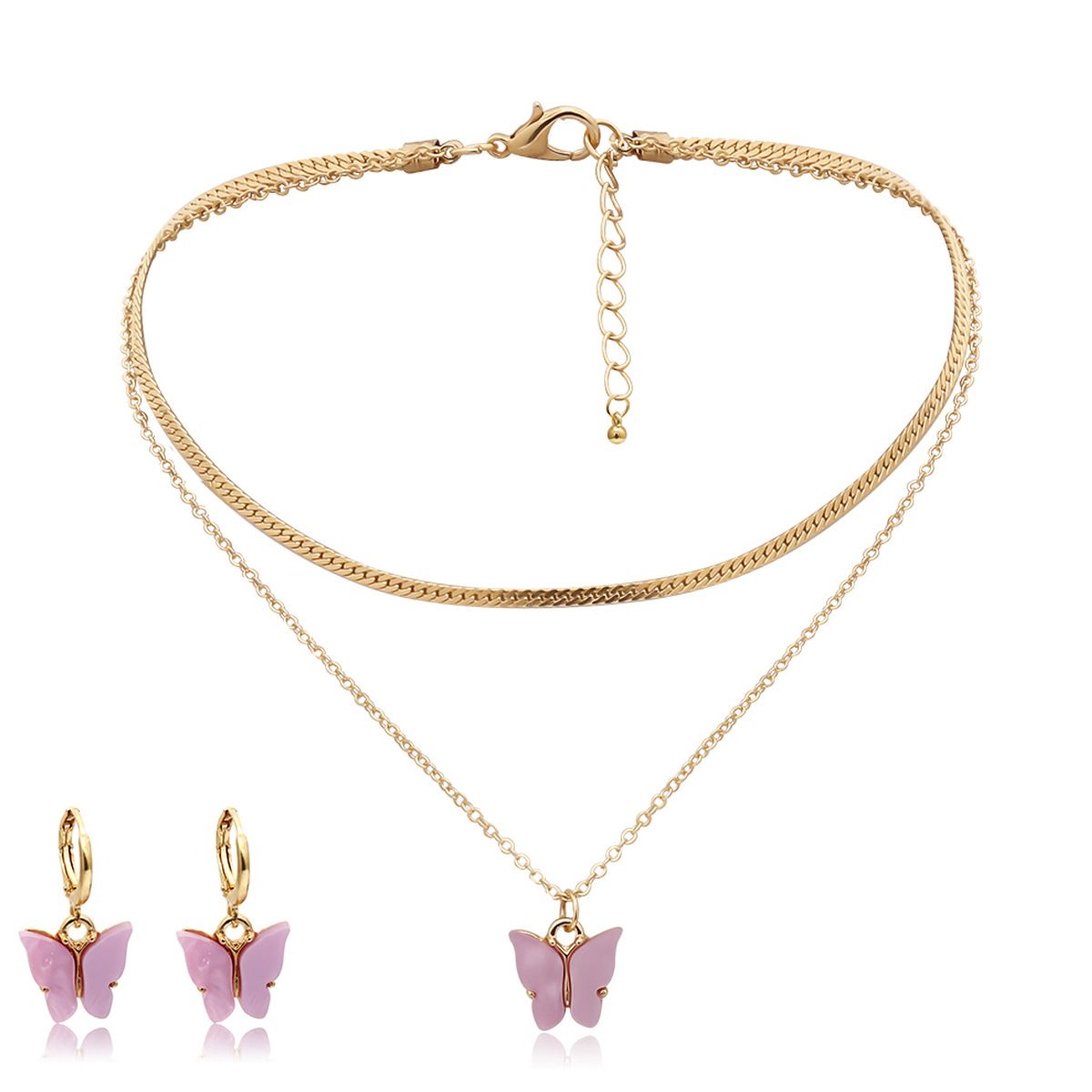 European and American cross-border jewelry, simple ins chain necklace, collarbone chain, super fairy acrylic butterfly necklace set pic 4