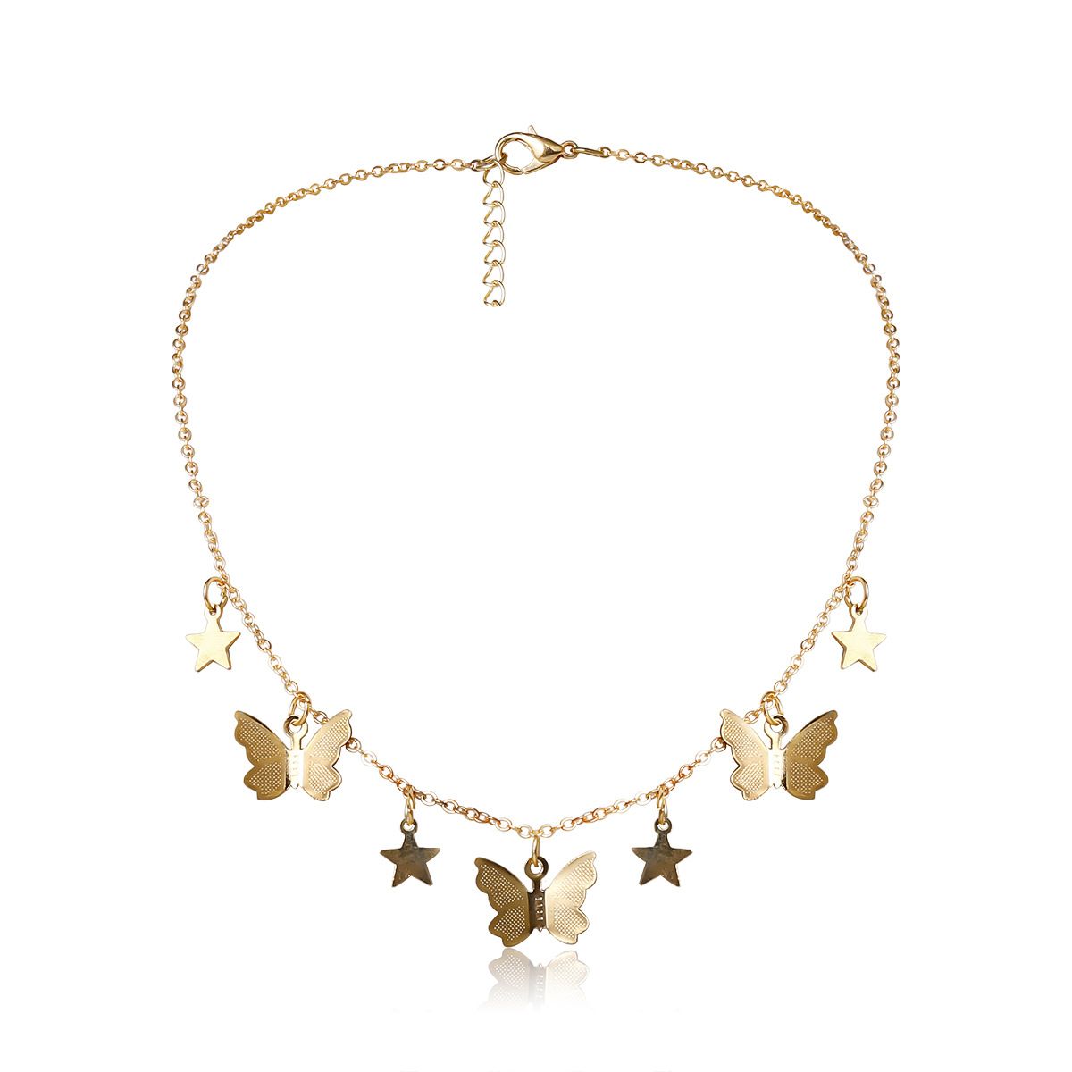 European and American cross-border jewelry, cold style ins five-pointed star-shaped necklace, simple and niche butterfly necklace choker for women