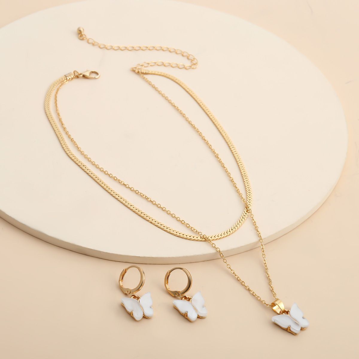 European and American cross-border jewelry, simple ins chain necklace, collarbone chain, super fairy acrylic butterfly necklace set pic 6