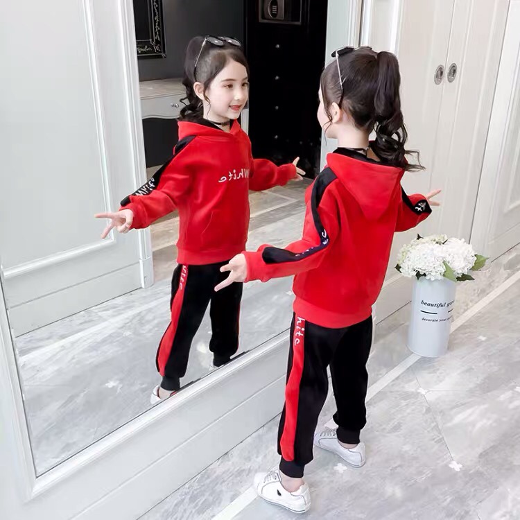 女童秋装套装2020新款韩版洋气金丝绒运动卫衣加绒加厚冬季两件套详情图5