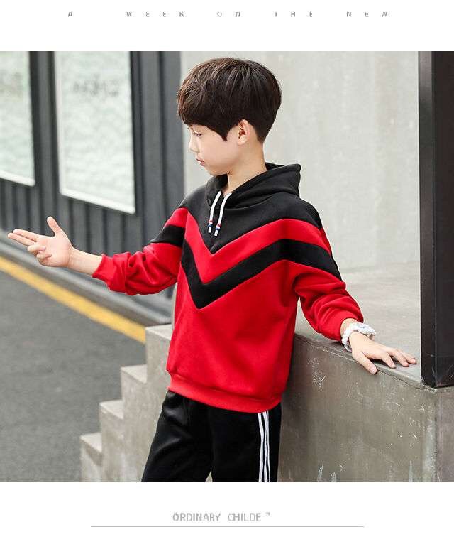 Children's clothing for boys, velvet set, autumn and winter hoodie, thickened and fleece, two-piece set for middle and large children, 2020 new Korean style, trendy undefined
