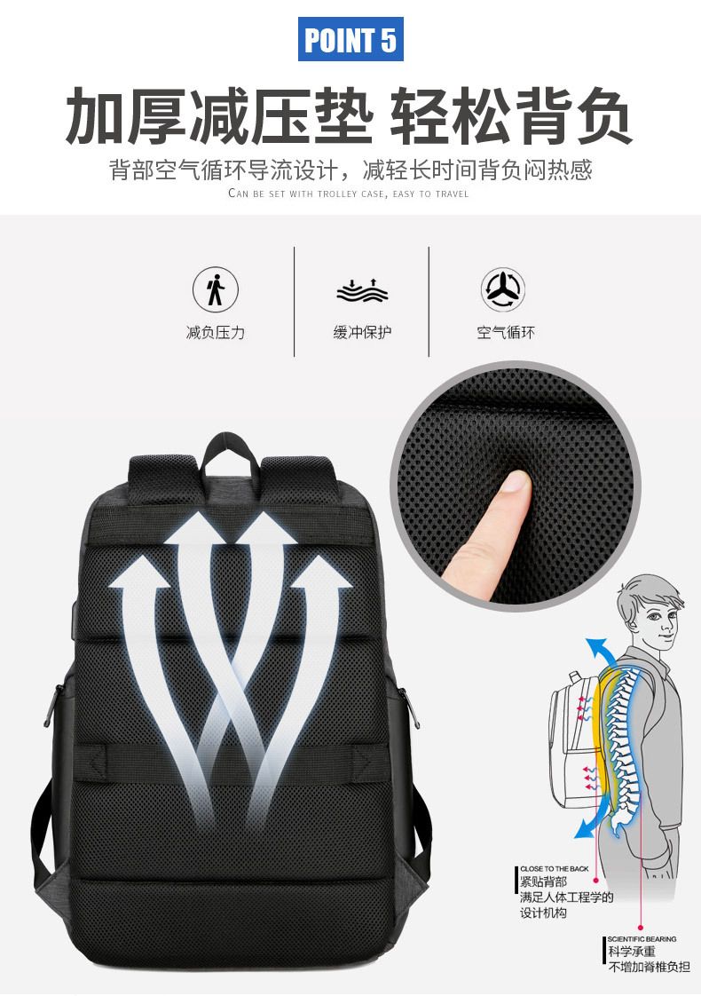 新款反光透气多功能USB耳机孔商务男士笔记本电脑包！详情图15