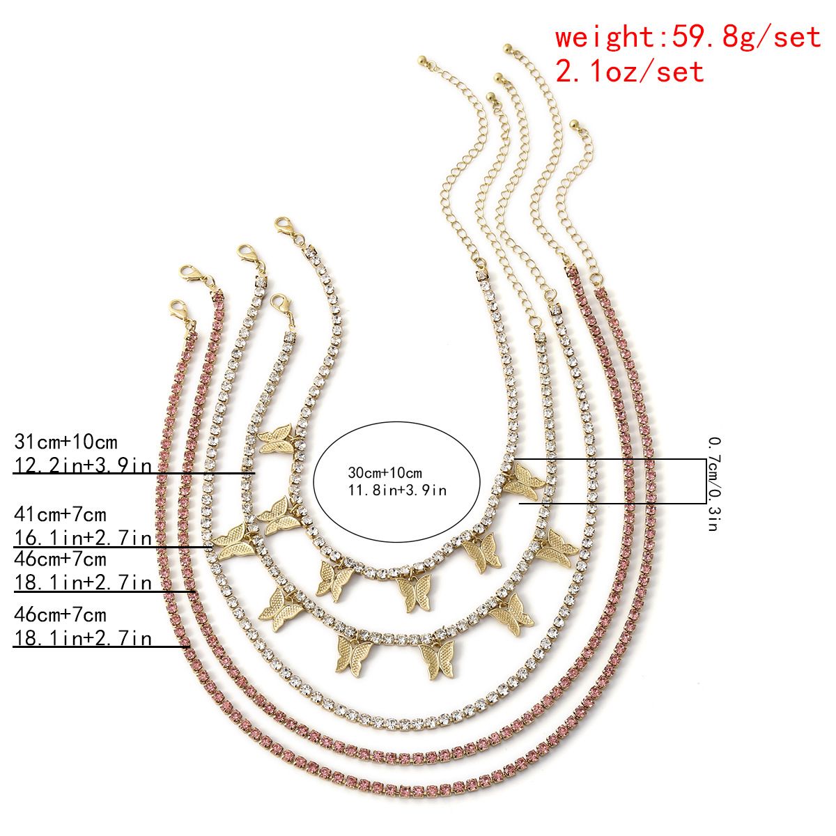 European and American cross-border jewelry, light luxury full diamond chain, multi-layer necklace, fashionable street style, diamond-encrusted butterfly necklace for women detail image 5