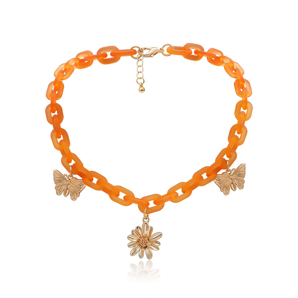 European and American cross-border accessories, hip-hop fashion acrylic chain necklace, simple ins butterfly flower pendant necklace