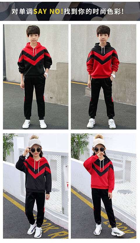 Children's clothing for boys, velvet set, autumn and winter hoodie, thickened and fleece, two-piece set for middle and large children, 2020 new Korean style, trendy Specification drawing
