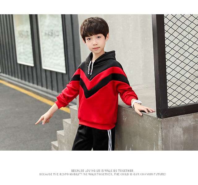 Children's clothing for boys, velvet set, autumn and winter hoodie, thickened and fleece, two-piece set for middle and large children, 2020 new Korean style, trendy undefined