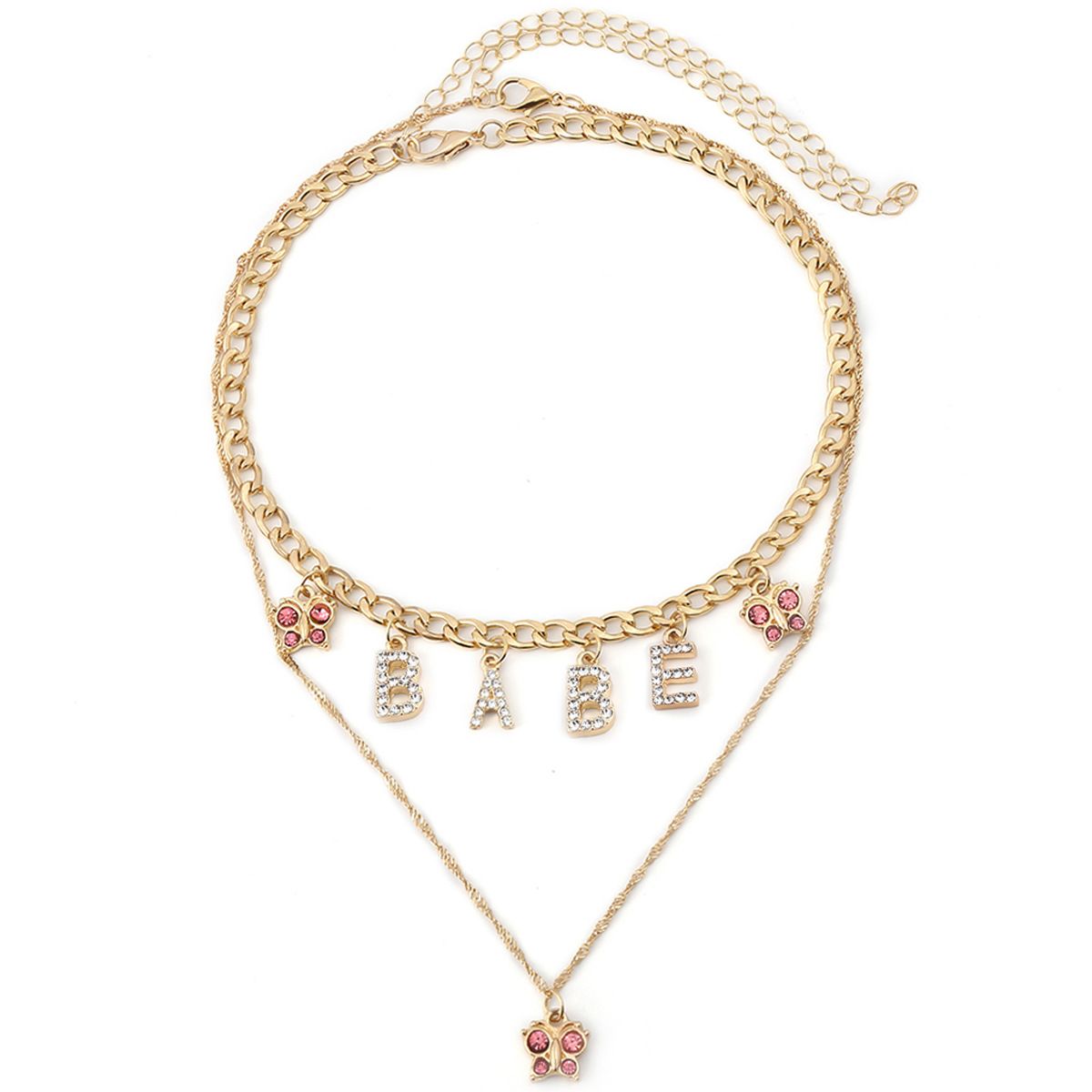 European and American cross-border jewelry summer versatile letter babe necklace collarbone chain simple ins diamond-encrusted butterfly necklace