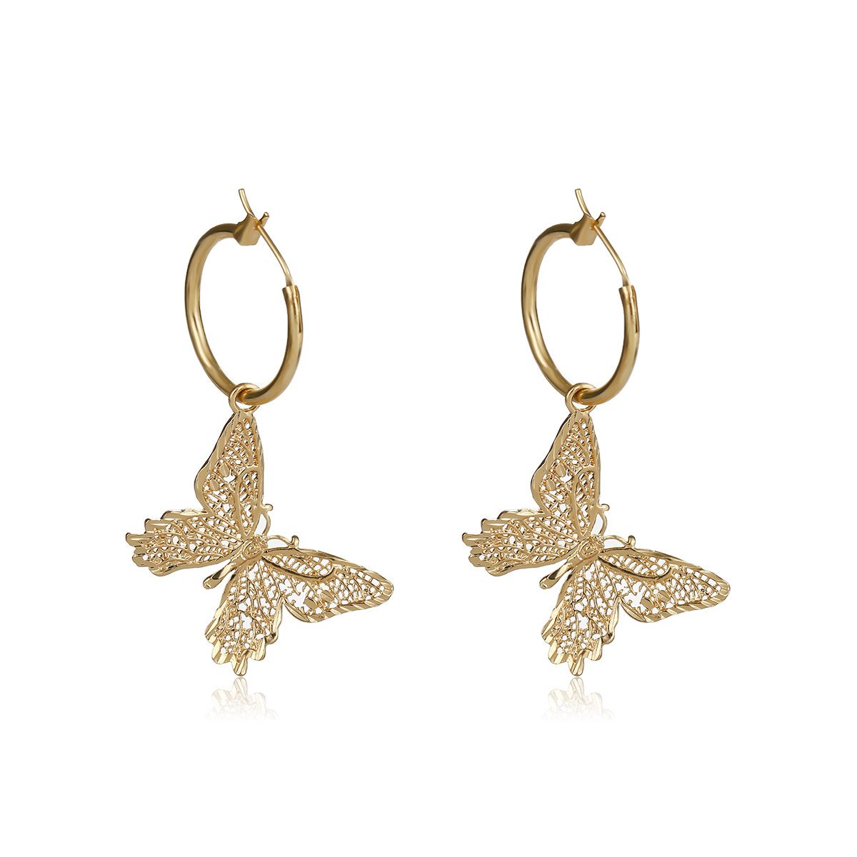 European and American cross-border jewelry, retro and simple ins geometric circle earrings, exquisite and versatile, hollowed-out butterfly stud earrings for women