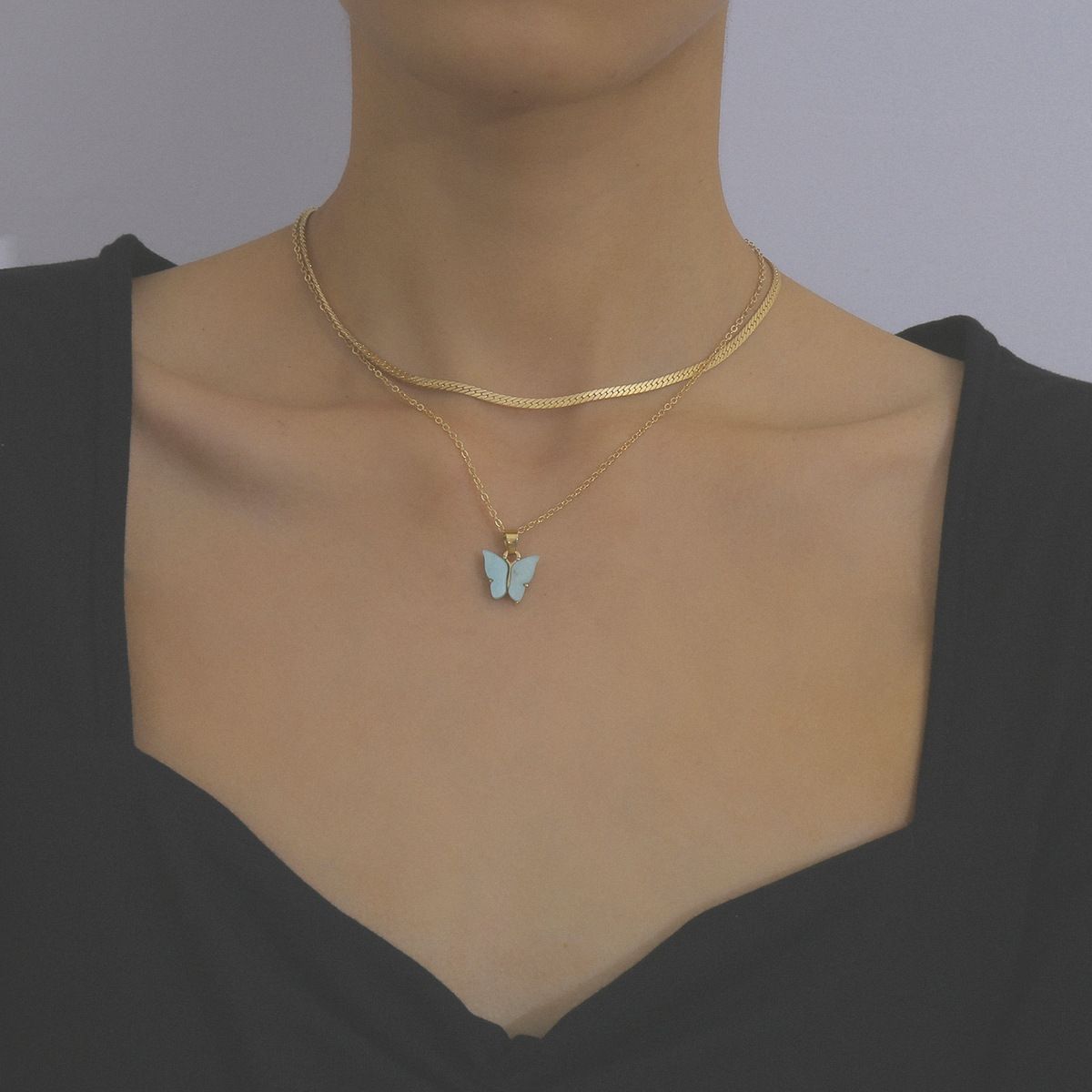 European and American cross-border jewelry, simple ins chain necklace, collarbone chain, super fairy acrylic butterfly necklace set pic 16