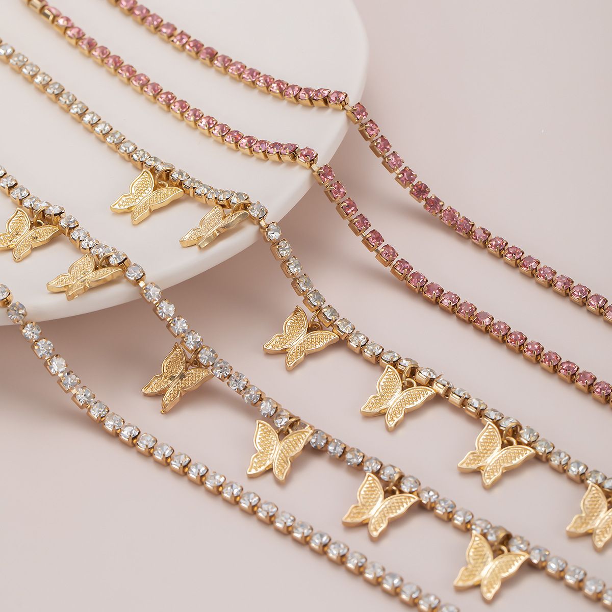 European and American cross-border jewelry, light luxury full diamond chain, multi-layer necklace, fashionable street style, diamond-encrusted butterfly necklace for women detail image 6