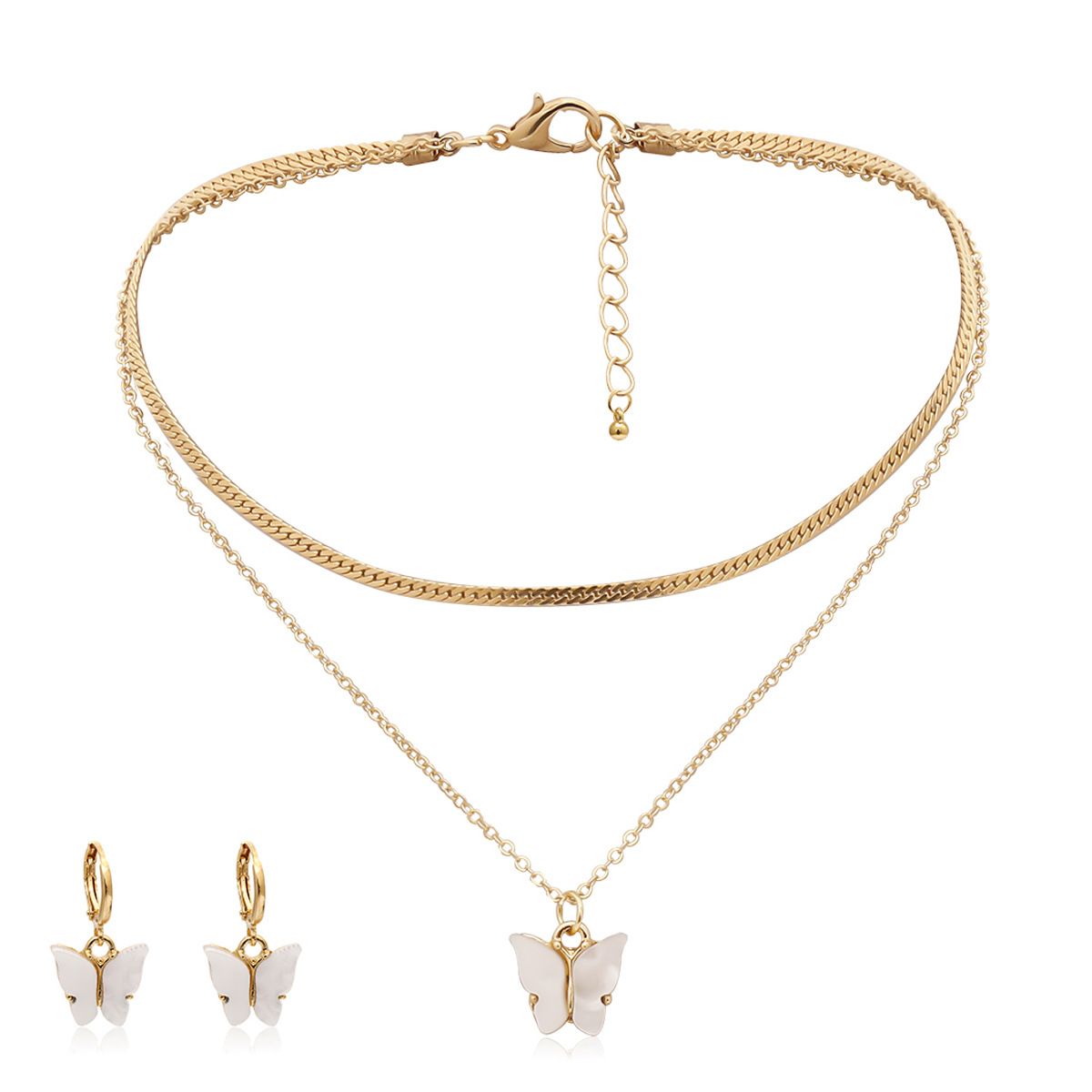 European and American cross-border jewelry, simple ins chain necklace, collarbone chain, super fairy acrylic butterfly necklace set pic 3