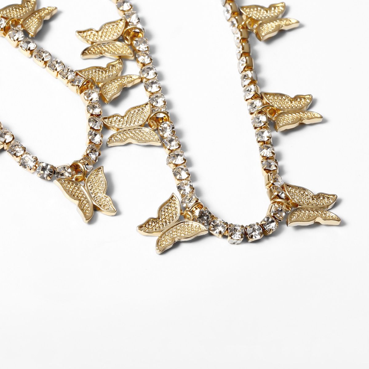 European and American cross-border jewelry, light luxury full diamond chain, multi-layer necklace, fashionable street style, diamond-encrusted butterfly necklace for women detail image 4